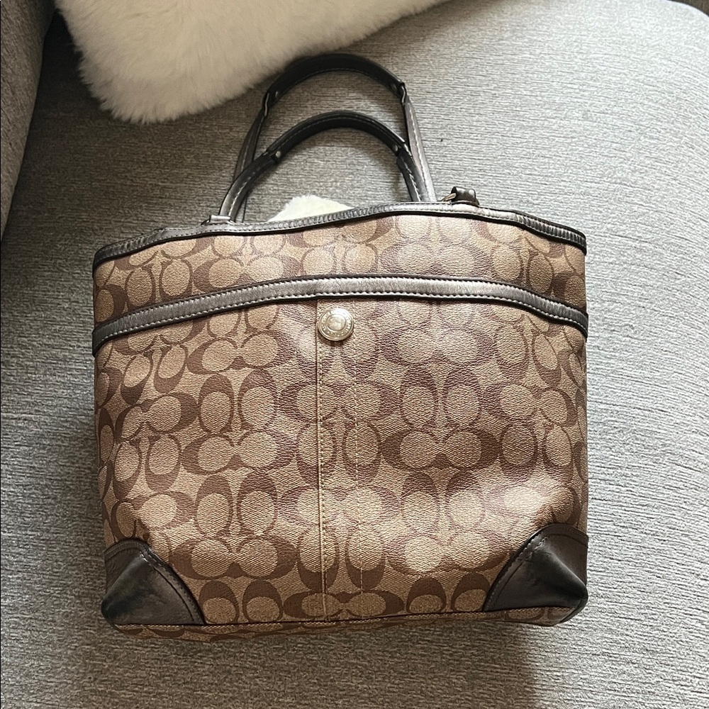 Vintage Coach Brown and Cream Signature Tote